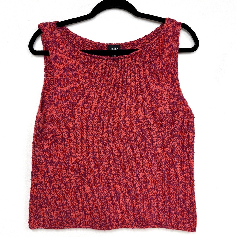 Eileen Fisher Cotton Knit Tank, Medium, Orange Purple Marled Chunky Nubby Crop